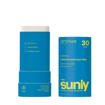 ATTITUDE Dětská 100% Tyčinka na obličej a rty SPF 30 bez vůně 60 g (Přírodní opalovací přípravky) - Přírodní