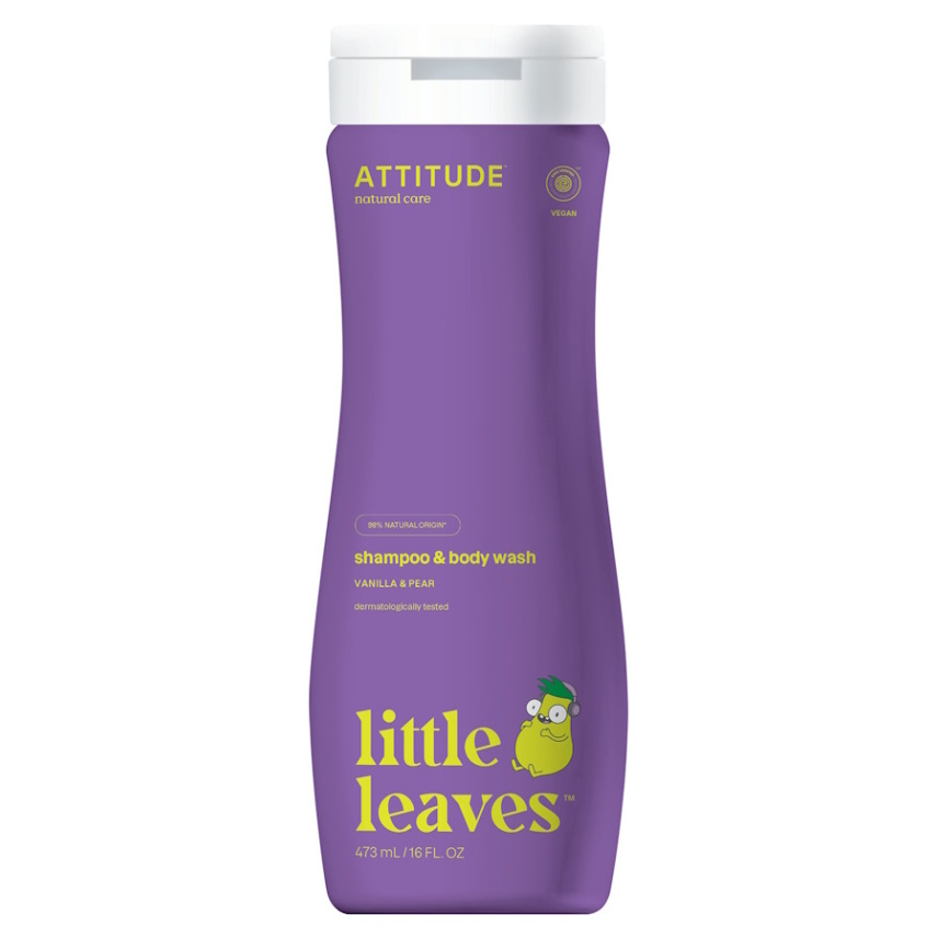 Levně ATTITUDE Little leaves dětské tělové mýdlo a šampon 2 v 1 s vůní vanilky a hrušky 473 ml
