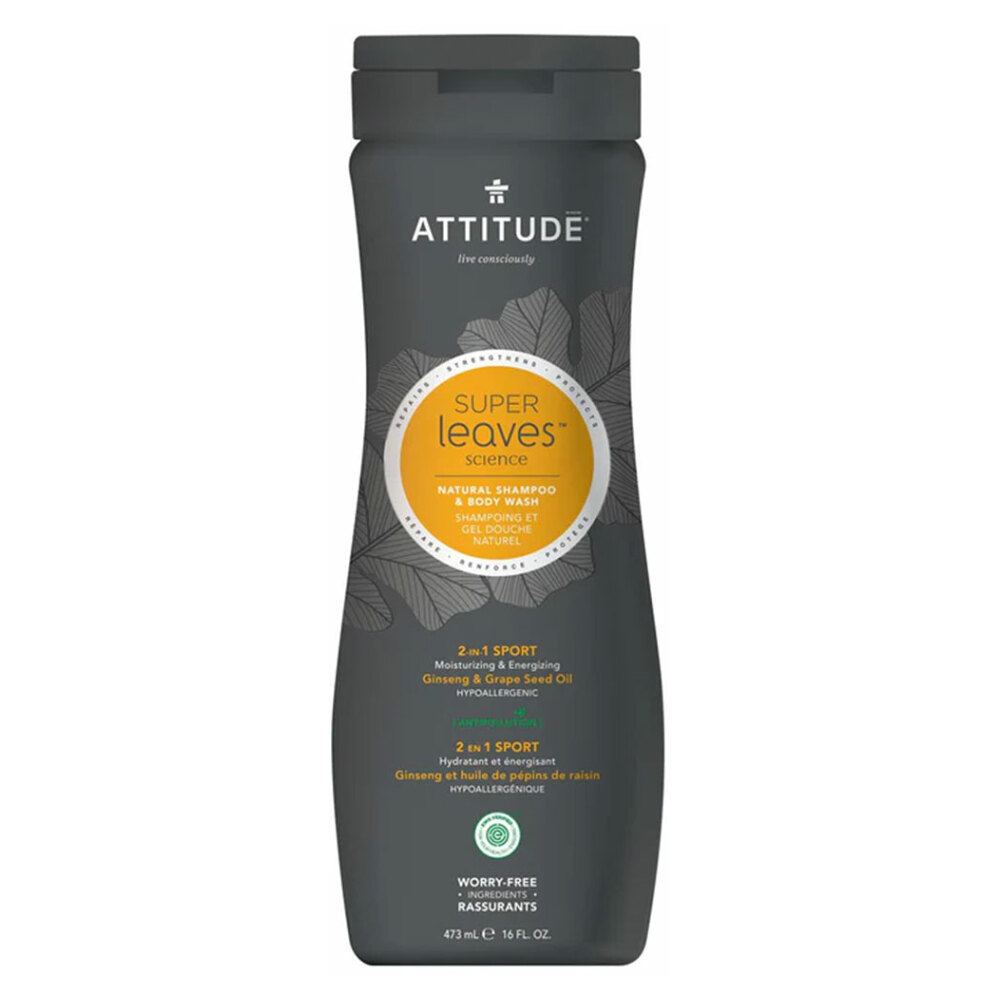 Levně ATTITUDE Super leaves s detoxikačním účinkem normální vlasy přírodní pánský šampón & tělové mýdlo 2 v 1 473 ml