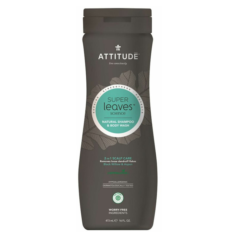 E-shop ATTITUDE Super leaves s detoxikačním účinkem proti lupům přírodní pánský šampón & tělové mýdlo 2 v 1 473 ml