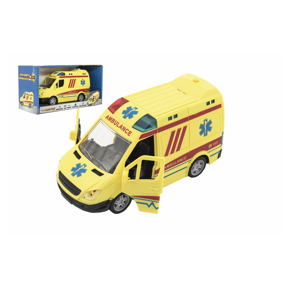 E-shop TEDDIES Auto ambulance plast na setrvačník a baterie se zvukem se světlem 20 cm
