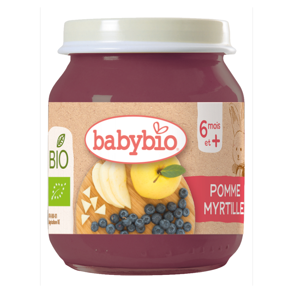 BABYBIO Bio jablko a borůvky 6m+ 130 g