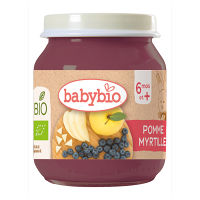 BABYBIO Bio jablko a borůvky 6m+ 130 g