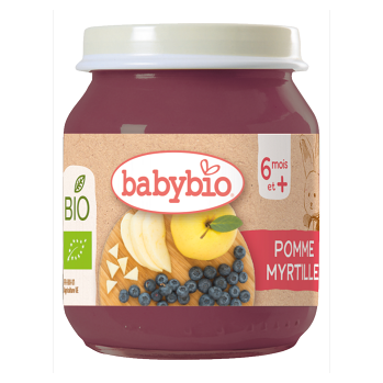 BABYBIO Bio jablko a borůvky 6m+ 130 g (Ovocné přesnídávky) - BIO