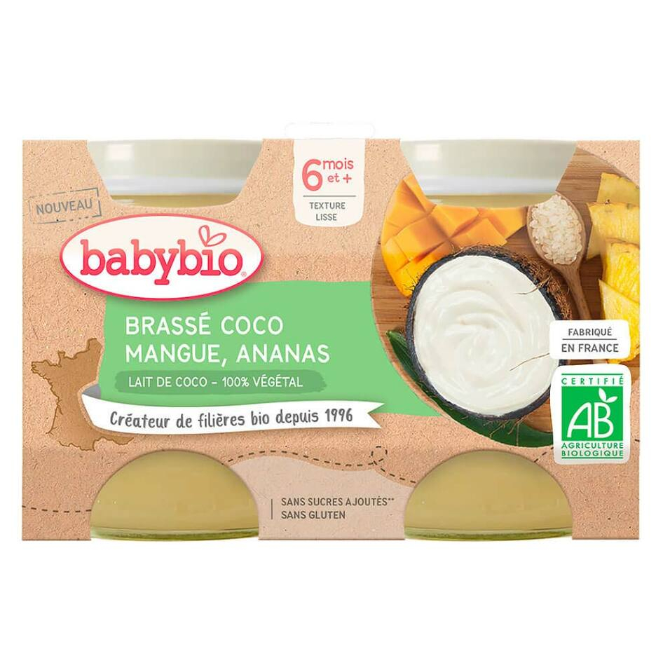 Levně BABYBIO Brassé z kokosového mléka mango ananas 2x130 g