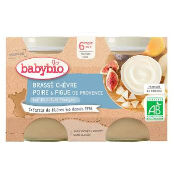 BABYBIO Brassé  z kozího mléka hruška fík 2x130 g