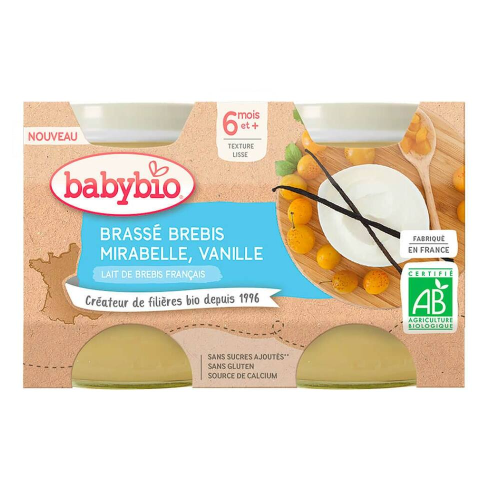 BABYBIO Brassé z ovčího mléka mirabelky vanilka 2 x 130 g