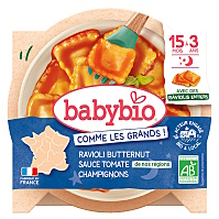 BABYBIO Ravioli s dýňovou nádivkou, rajčatovým pyré a žampiony 190 g