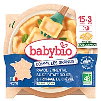 BABYBIO Celé ravioli s ementálem, pyré ze sladkých brambor a sýr 190 g