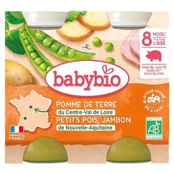 BABYBIO Denní menu Brambory a hrášek se šunkou 2x200 g (Masozeleninové příkrmy) - BIO