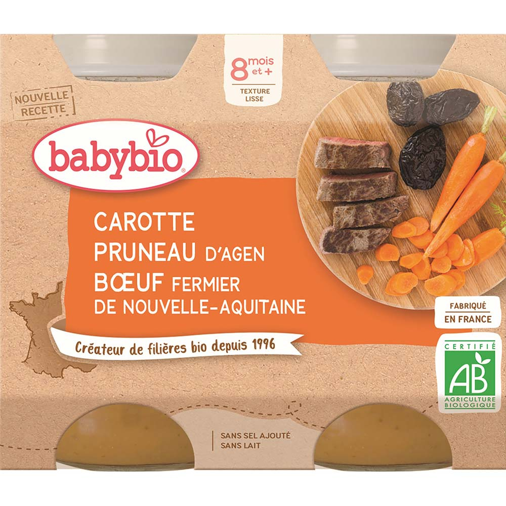 Babybio Menu mrkev a suš. švestky s hovězím masem 2 x 200 g (skl