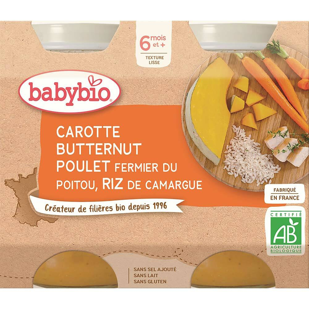 E-shop BABYBIO Denní menu Mrkev s máslovou dýní, kuřetem a rýží 2x200 g
