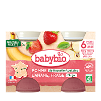 BABYBIO jablko, banán a jahody 2 x 130 g