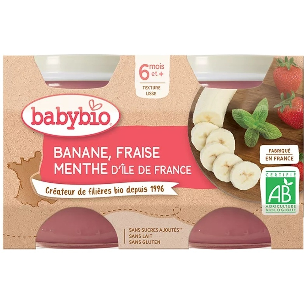 E-shop BABYBIO Jablko banán a jahody s mátou 2 x 130 g