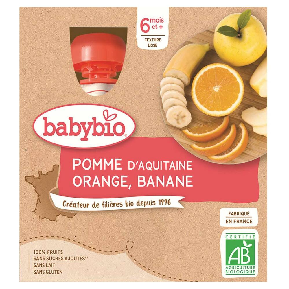 E-shop BABYBIO Jablko pomeranč banán od 6.měsíců 4x 90 g