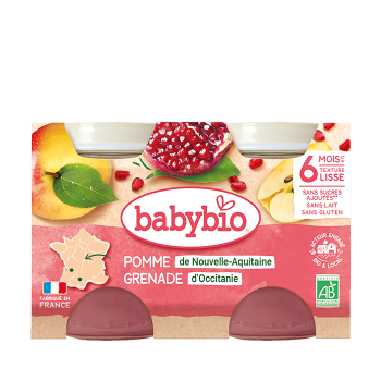 BABYBIO Jablko s granátovým jablíčkem 2 x 130 g (Ovocné přesnídávky) - Sladké