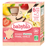 BABYBIO Jablko s jahodou a vanilkou 6m+ 4 x 90 g
