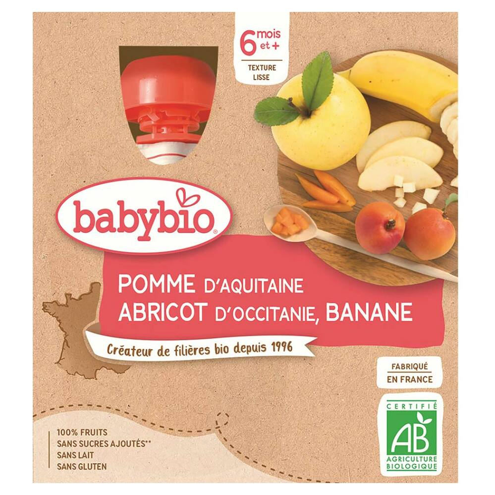 E-shop BABYBIO Jablko s meruňkou a banánem od 6.měsíce 4x 90 g