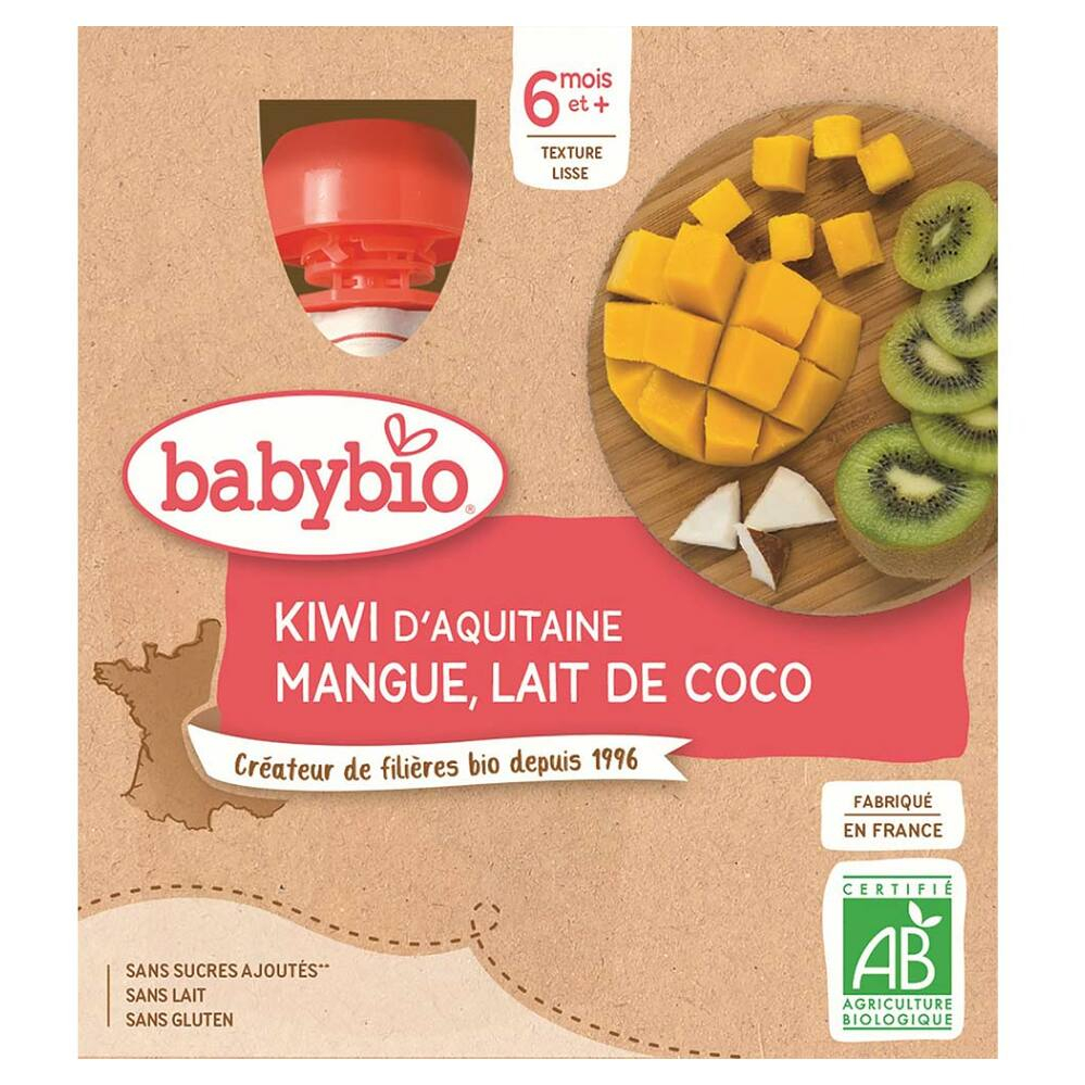 E-shop BABYBIO Kiwi, mango a kokos 4 x 90 g