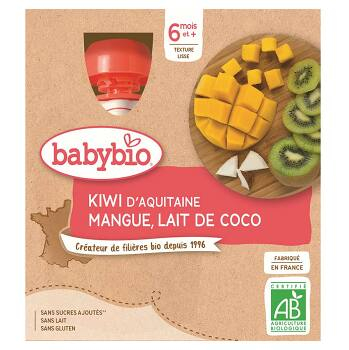 BABYBIO Kiwi, mango a kokos 4 x 90 g