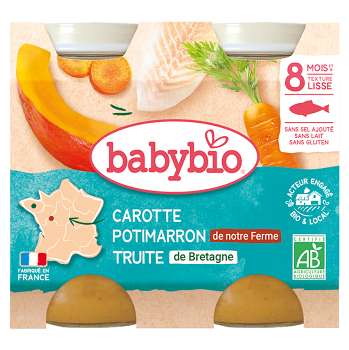 BABYBIO Menu Mrkev a dýně se pstruhem 2x200 g (Masozeleninové příkrmy) - BIO
