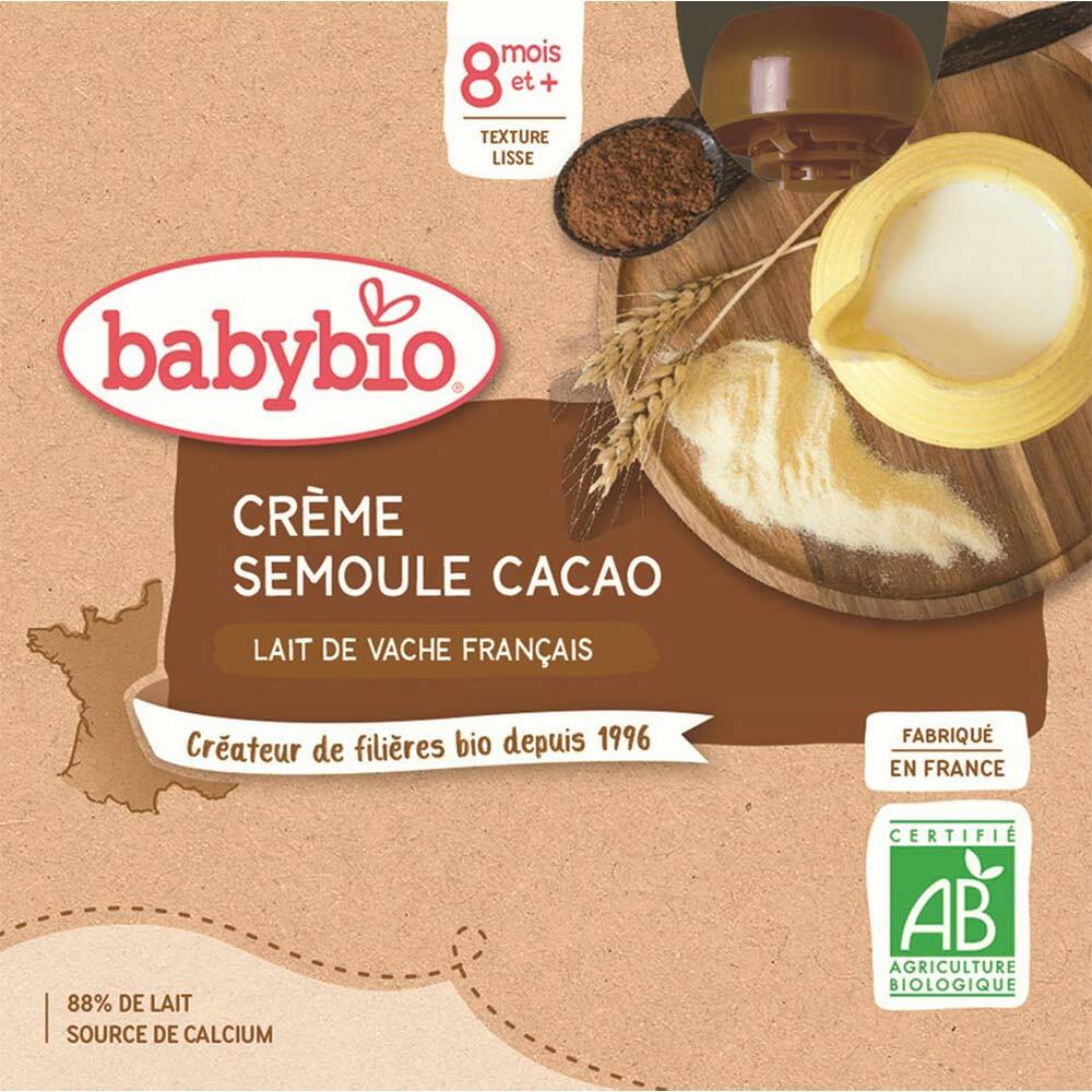 Fotografie BABYBIO Mléčný dezert Kakaový krém s krupičkou 4x85 g