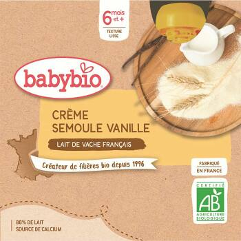 BABYBIO Mléčný dezert Vanilkový krém s krupičkou 4x85 g