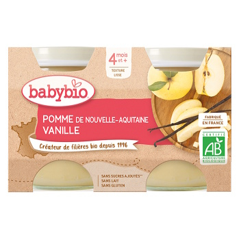 BABYBIO Příkrm jablko a vanilka 2 x 130 g (První příkrm) - BIO, Ekologické, Jednodruhové