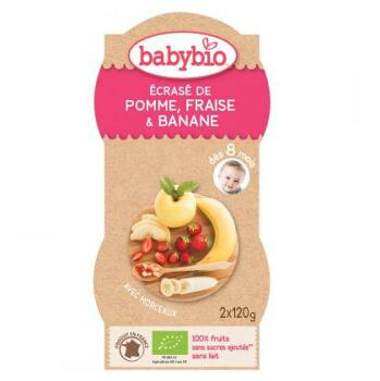 BABYBIO Jablko s jahodou a banánem 2x120 g