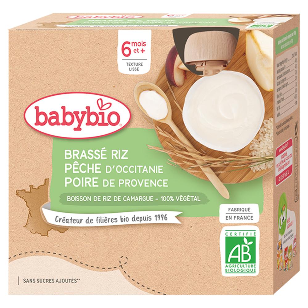 BABYBIO Rýžová kaše s broskví a hruškou 6m+ 4 x 85 g