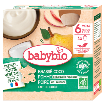 BABYBIO Kapsička svačinka s kokosovým mlékem jablko a hruška 4 x 85 g