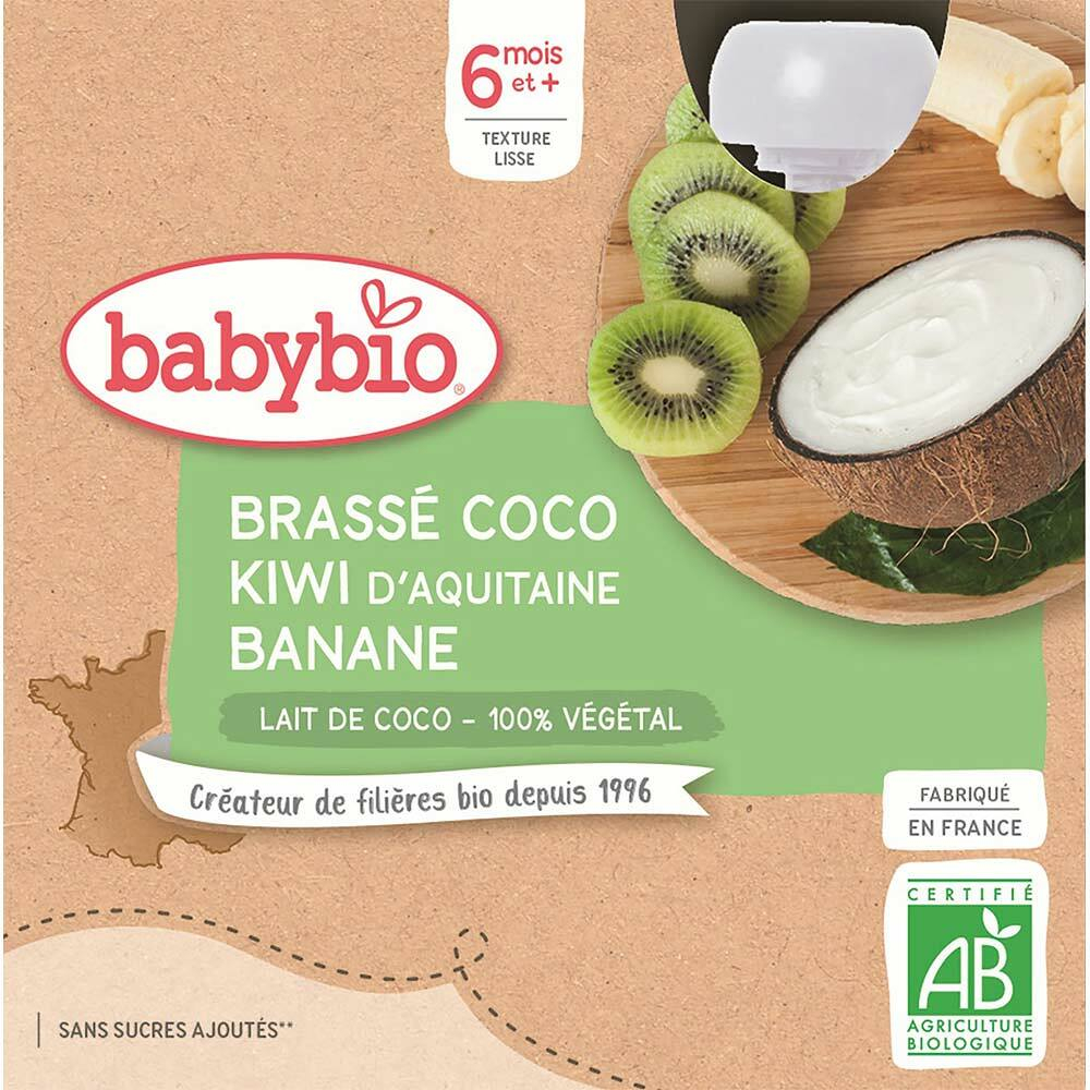 Levně BABYBIO Svačinka s kokosovým mlékem - Kiwi a banán 4 x 85 g