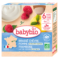BABYBIO Svačinka z kozího BIO mléka s jablkem a malinami 6m+ 4 x 85 g
