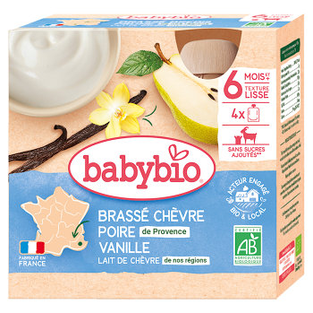 BABYBIO Svačinka z kozího mléka s hruškou a vanilkou 6m+ 4 x 85 g (Svačinové kapsičky) - BIO