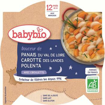 BABYBIO Večerní menu Jemná směs pastináku s mrkví a rýží 230 g