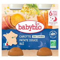 BABYBIO Večerní menu Mrkev se sladkými brambory a pšenicí 2x200 g