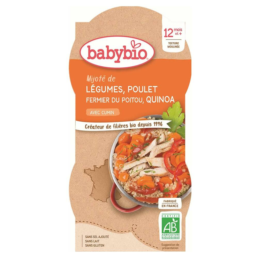 Levně BABYBIO Zelenina s kuřecím masem a quinoa 2x200 g