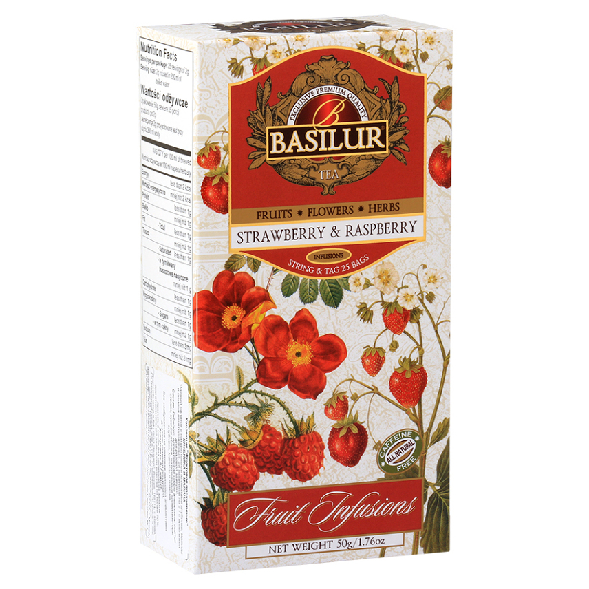 Levně BASILUR Fruit Strawberry & Raspberry ovocný čaj 25 sáčků