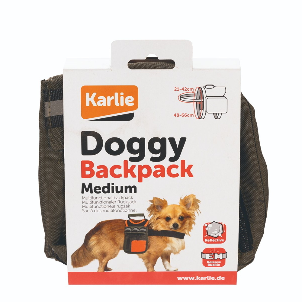 E-shop KARLIE Reflexní batoh pro psy zelená/oranžová velikost M 1 ks