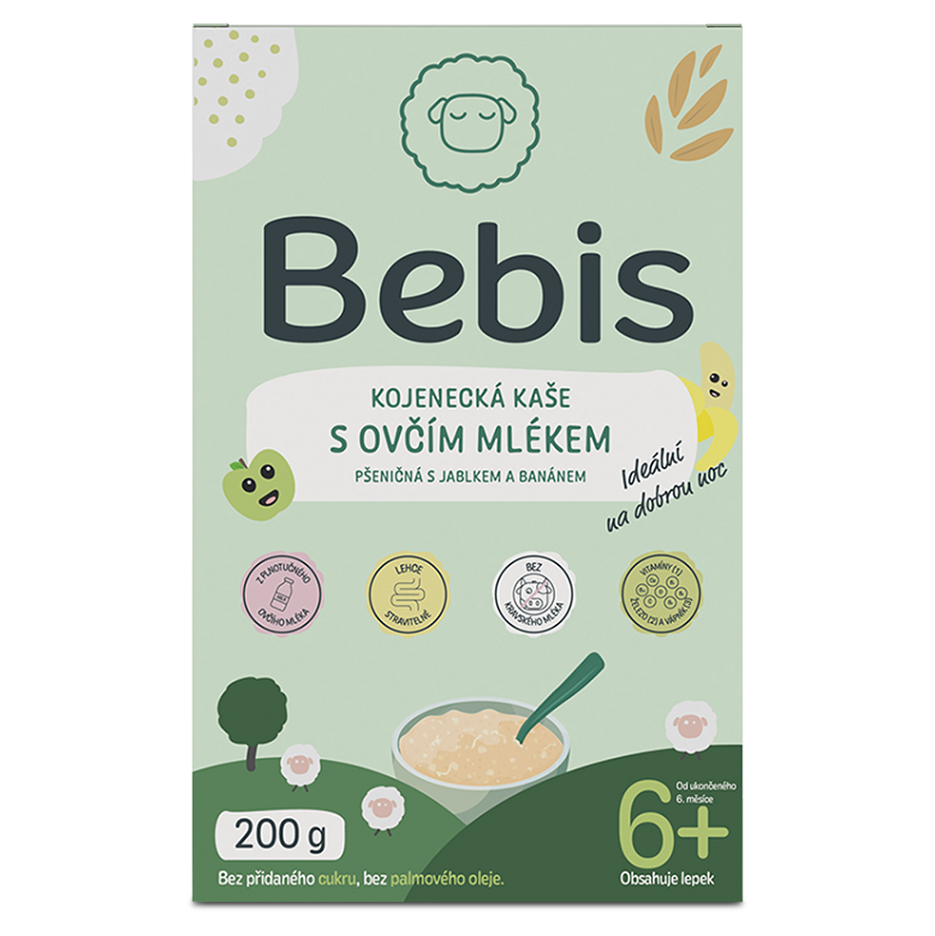 E-shop BEBIS Kojenecká kaše s ovčím mlékem pšeničná s jablkem a banánem 200 g