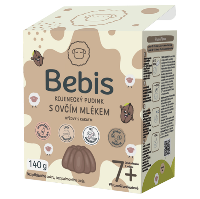 E-shop BEBIS Kojenecký pudink s ovčím mlékem rýžový s kakaem 140 g