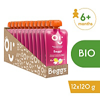 BEGGS Dětská rýže s jogurtem, banánem, mangem a malinami BIO 12 kusů