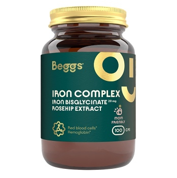 BEGGS Iron bisglycinate 20 mg + rosehip extract 100 kapslí (Doplňky stravy se železem) - Vícesložkové