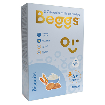 BEGGS Mléčná 3 zrnná kaše se sušenkami 6m+ 200 g (Mléčné kaše)