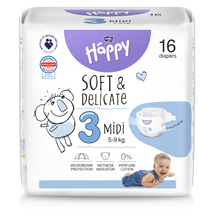 E-shop BELLA HAPPY Baby midi 5 - 9 kg 16 kusů