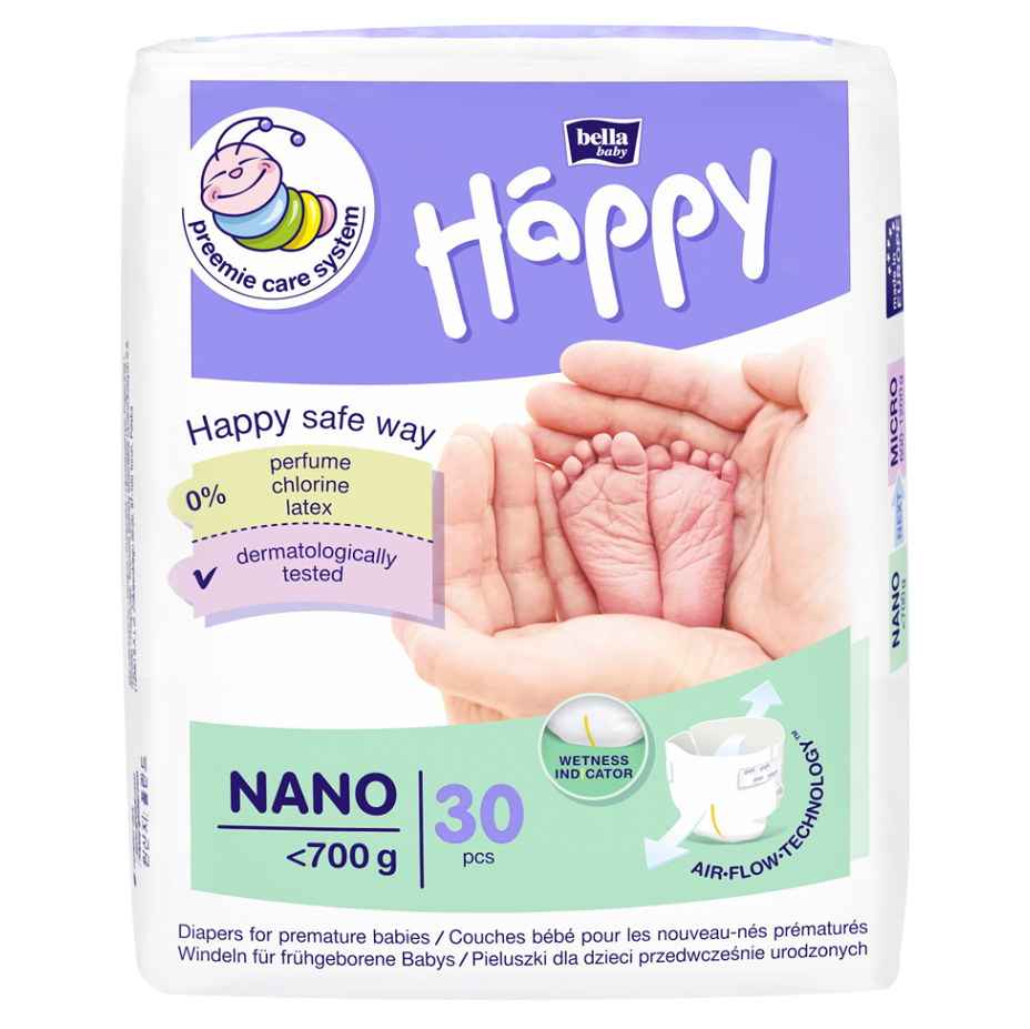 BELLA HAPPY Baby nano dětské plenky do 700 g 30 kusů