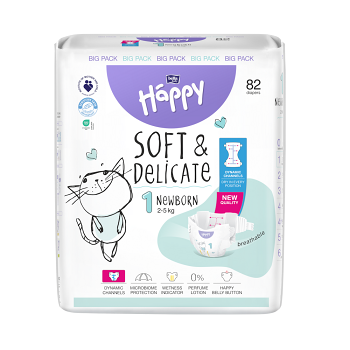 BELLA HAPPY Baby new born 2 - 5 kg 82 kusů (Plenky 1 (2 - 5 kg)) - Jednorázové, Plenkové, Přebalovací, Ekologické