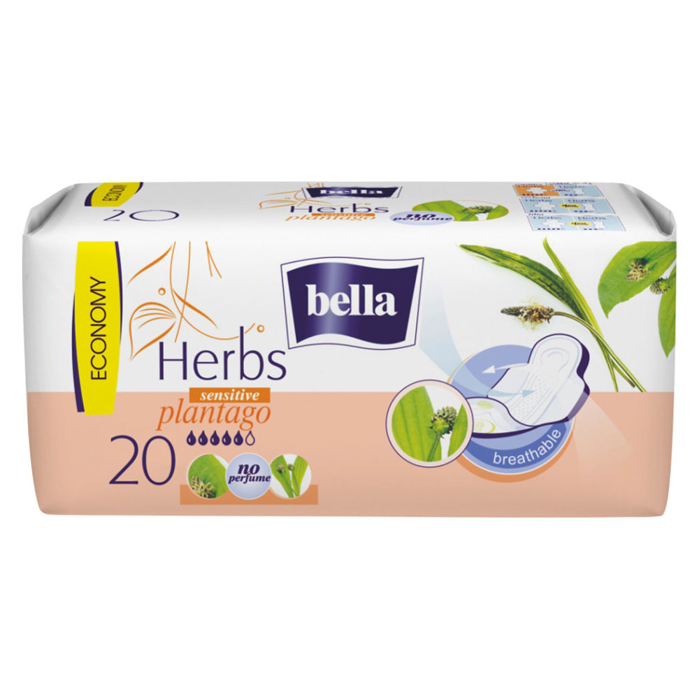 Levně BELLA Herbs Plantago Hygienické vložky s křidélky 20 ks