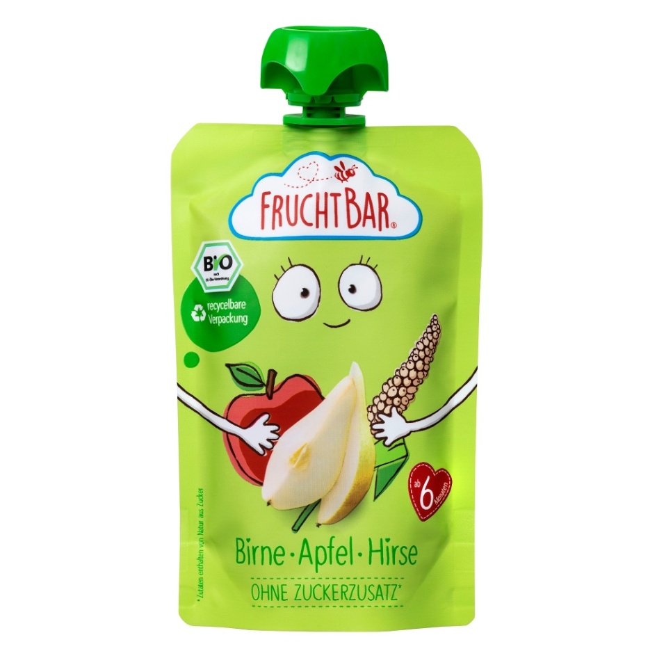 E-shop FRUCHTBAR Ovocná kapsička s jablkem, hruškou a prosem BIO 100 g