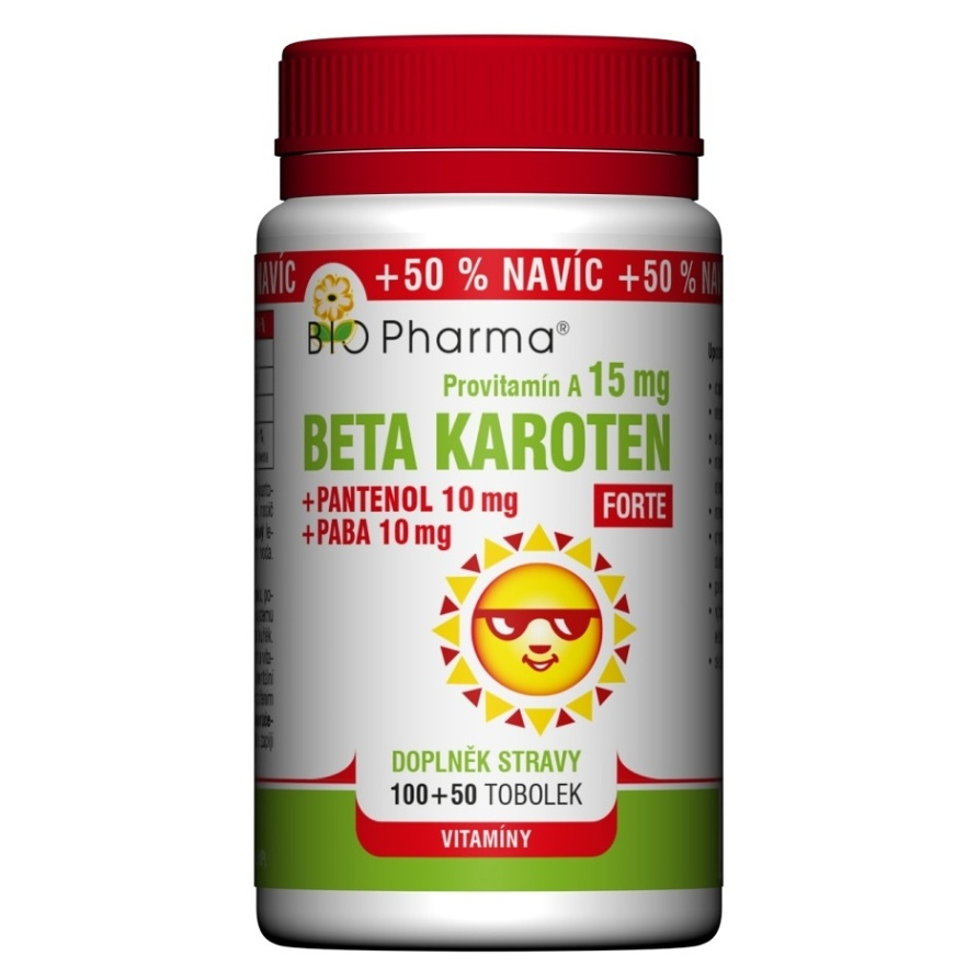 Levně BIO PHARMA Betakaroten Forte 15 mg + Pantenol + PABA 100+50 tobolek